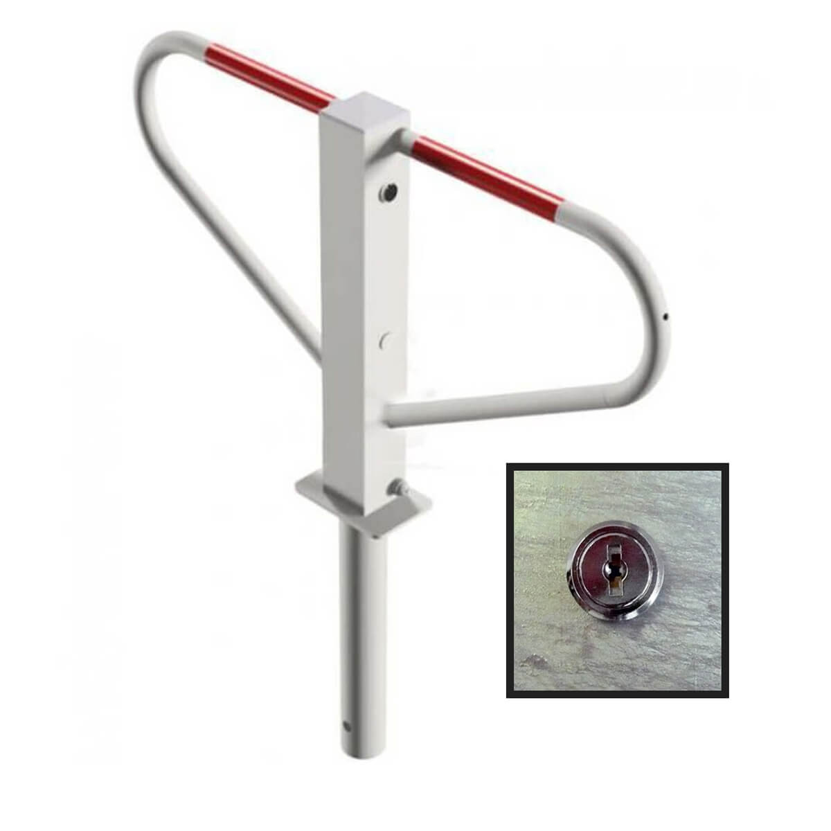 Parkplatzsperre 70 x 70 mm  Stahlrohr Überflur 500 mm umlegbar zum einbetonieren