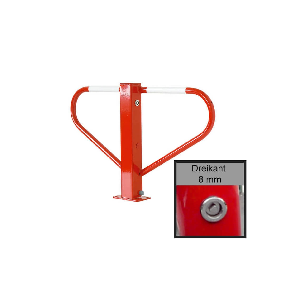 Parkplatzsperre 70 x 70 mm  Stahlrohr Überflur 500 mm umlegbar mit 8 mm Dreikantverschluss für Dübelbefestigung