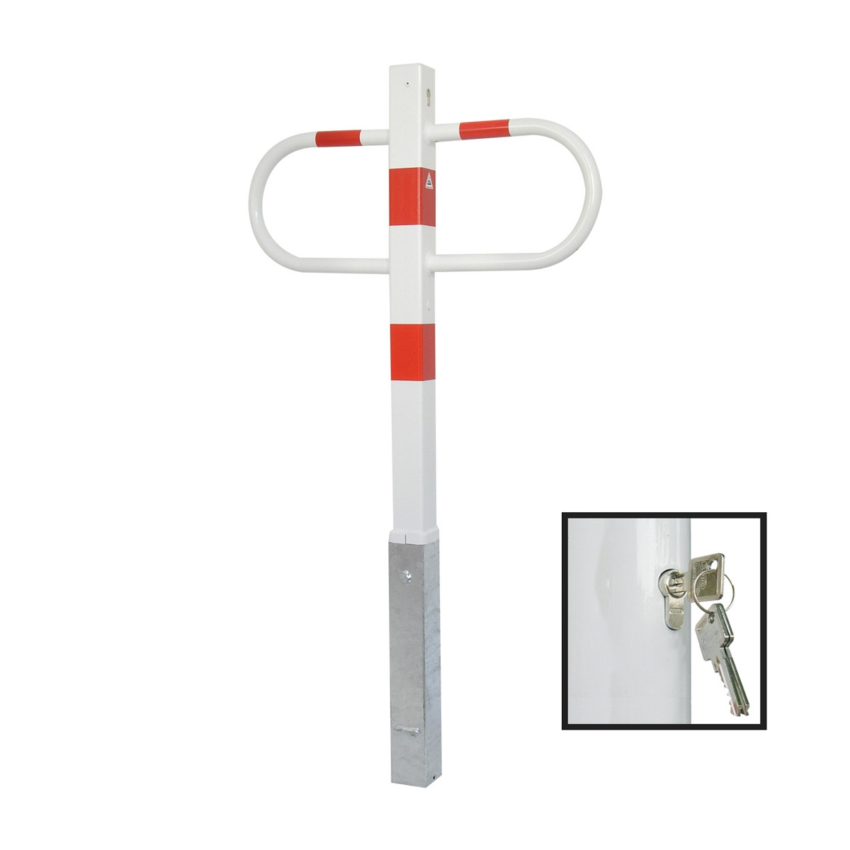 Parkplatzsperre 70 x 70 mm Stahlrohr Überflur 900 mm herausnehmbar mit Profilzylinderschloss