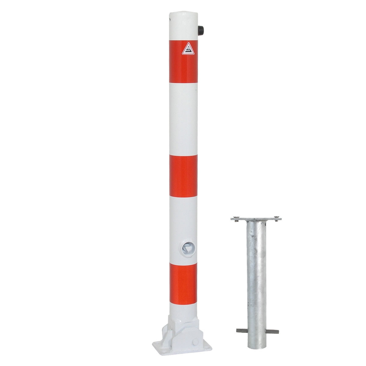 Absperrpfosten 76 mm Stahlrohr umlegbar mit Dreikant zum einbetonieren inkl. Bodenhülse